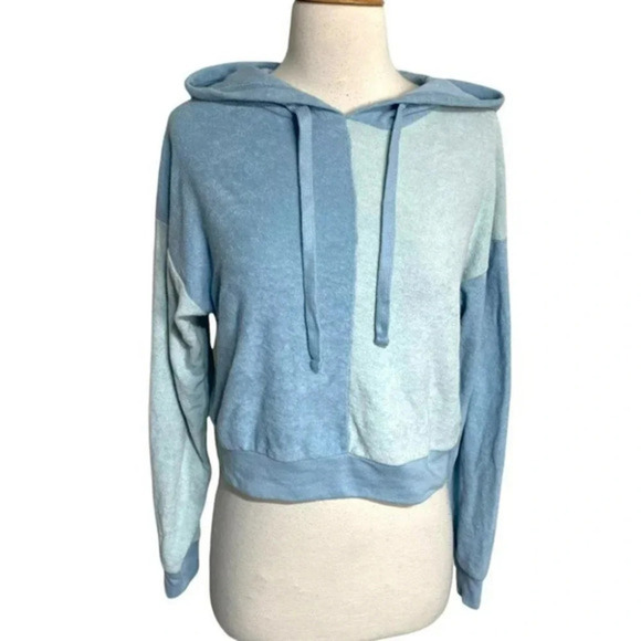 Forever 21 S blue color block terry cloth cropped hoodie LNC - Picture 2 of 6